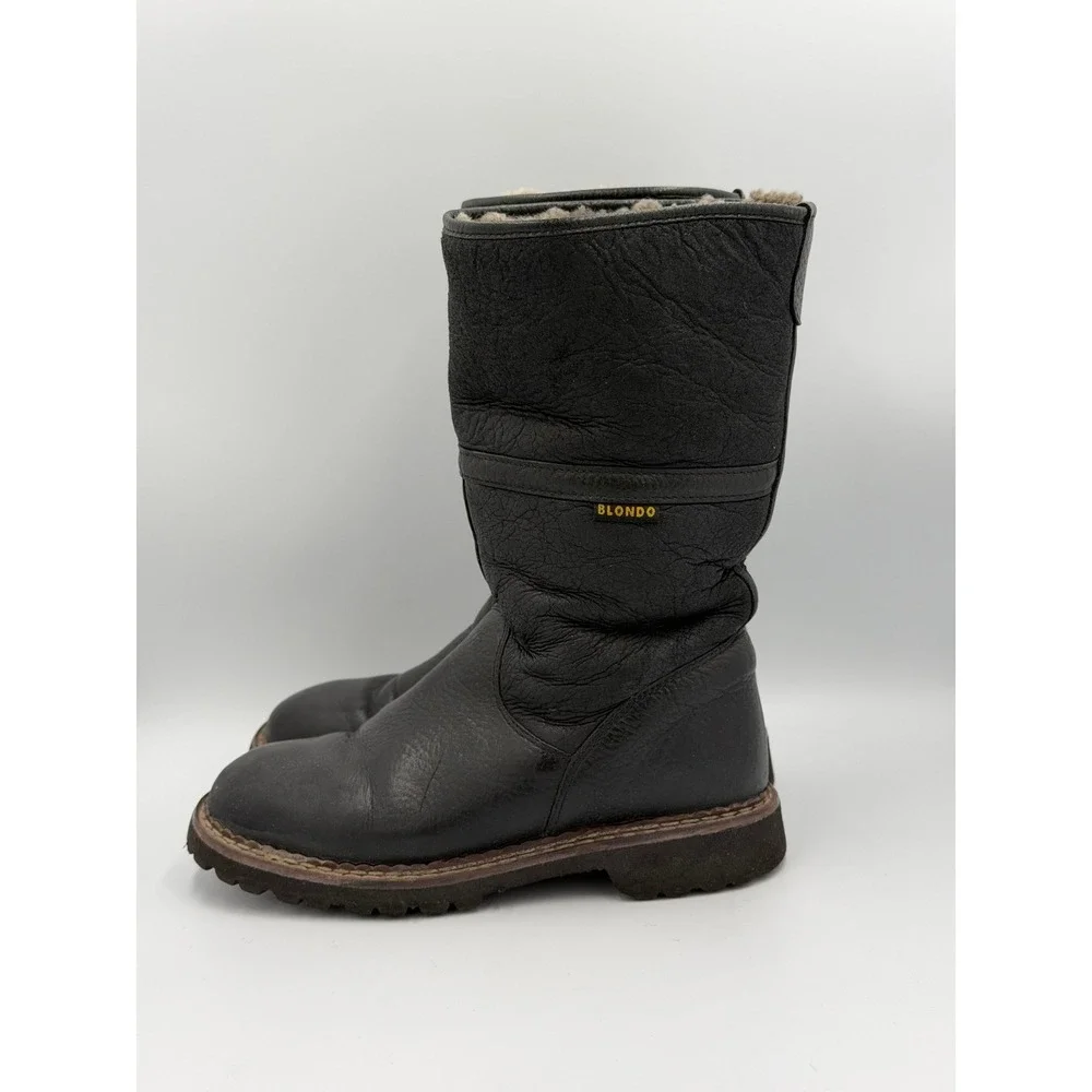 Blondo Winter Boots Womens 6.5 Black Leather Shearling Vibram Mouton